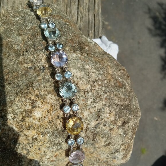 Clear Quartz, Citrine, Amethyst, blue topaz 925 Bracelet - Picture 1 of 5